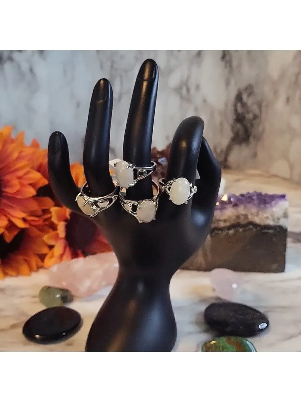 Snow Quartz Gemstone Silver Plated Rings Size 7